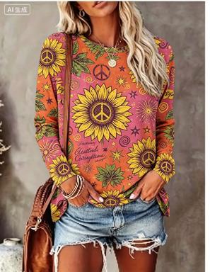 Winter Clothing For Women - قميص نسائي بأكمام طويلة بطبعة زهرة