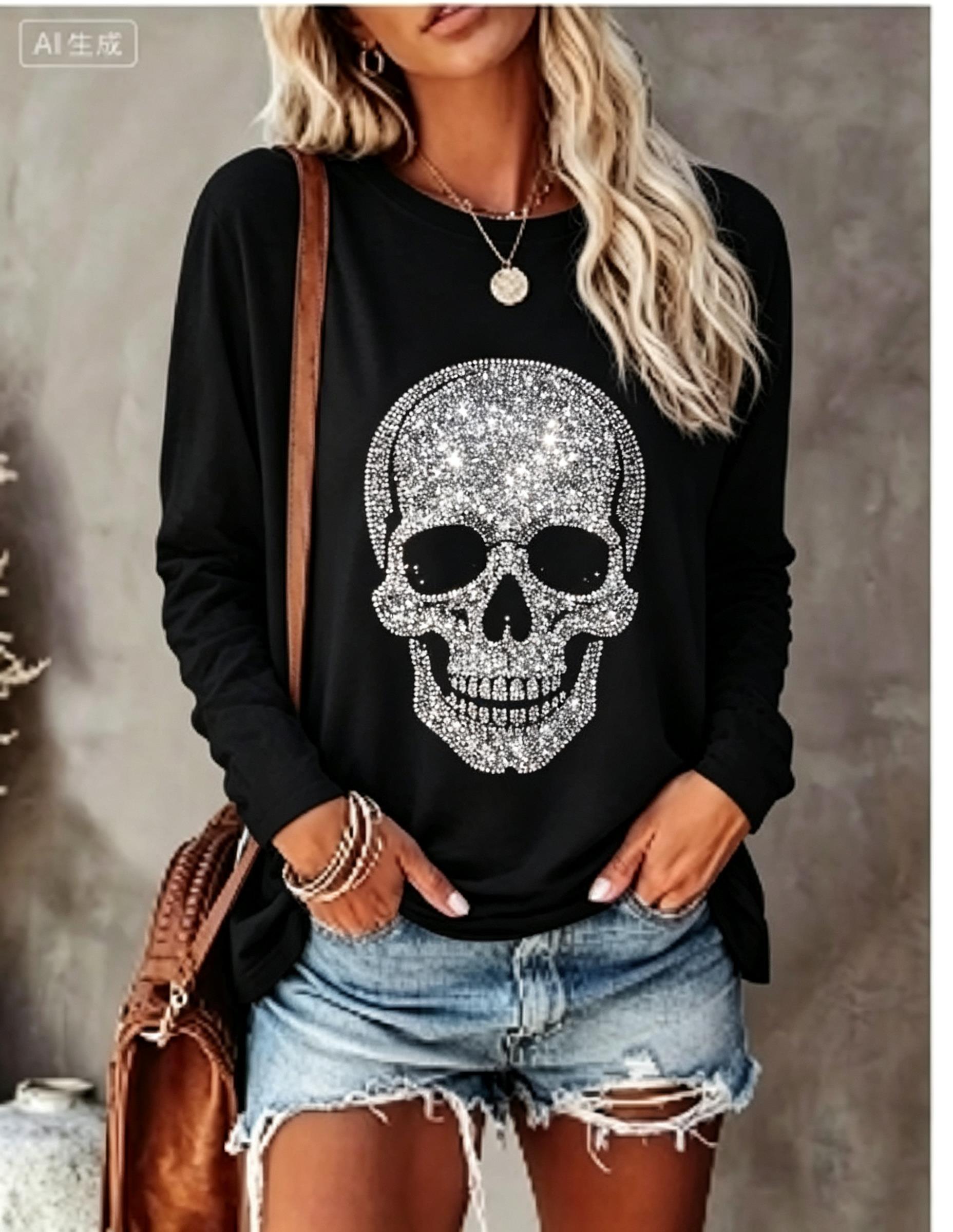 Winter Clothing For Women - قميص نسائي بأكمام طويلة مزين بطبعة